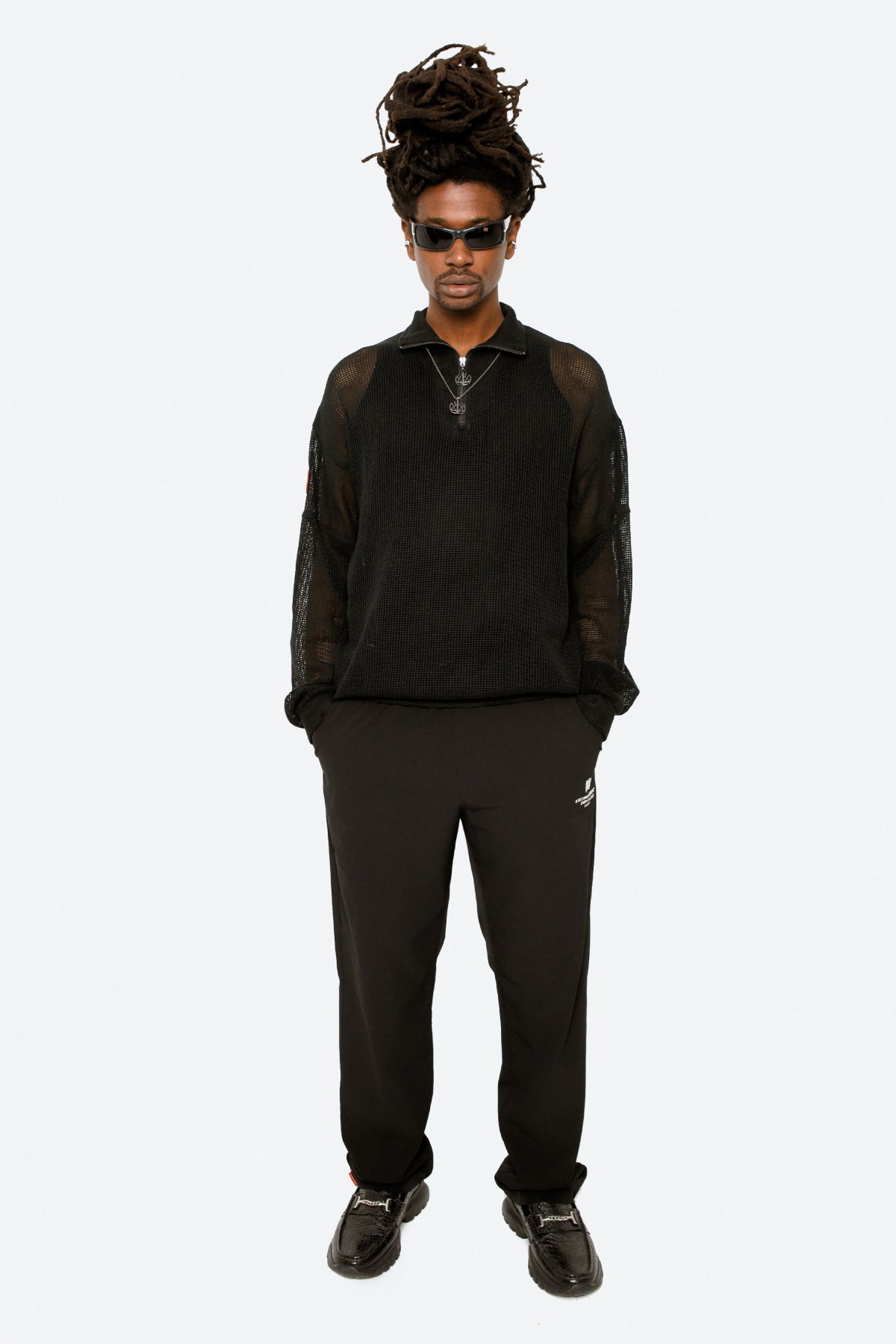 COTTON MESH BLACK ZIP UP